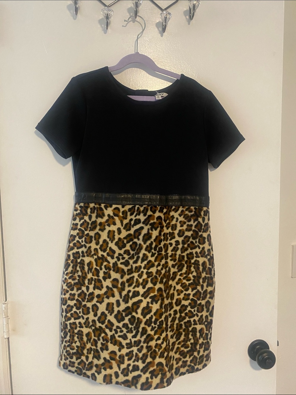 DKNY Black Top Leopard Print Girls' Dress